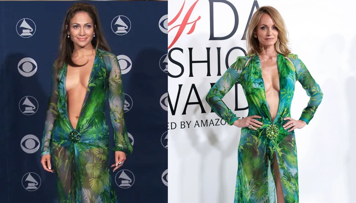 Jennifer Lopez’s iconic Versace jungle dress revived by Amber Valletta at 51