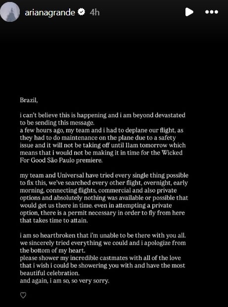 Ariana Grande makes unexpected announcement ahead of ‘Wicked: For Good’ premiere