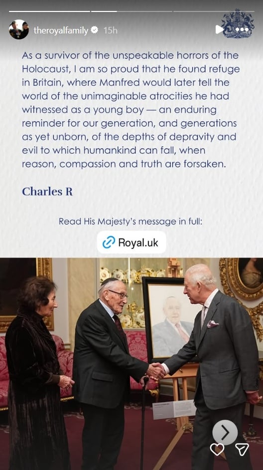 King Charles honours Holocaust survivor and educator after his passing