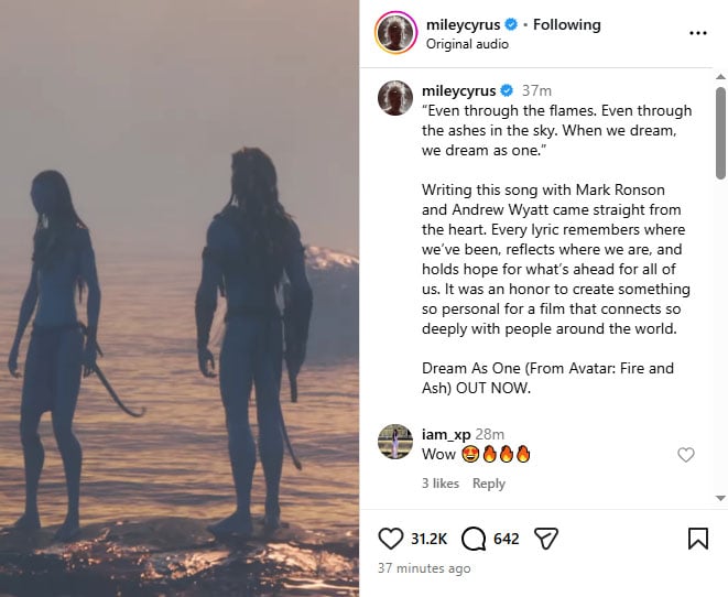 Miley Cyrus’ original song Dream as One features in Avatar 3
