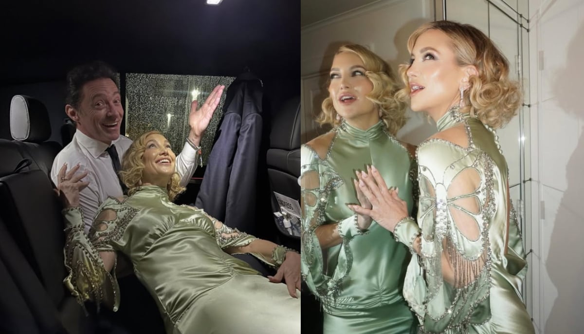 Kate Hudson gets creative with Hugh Jackman to keep her dress wrinkle-free