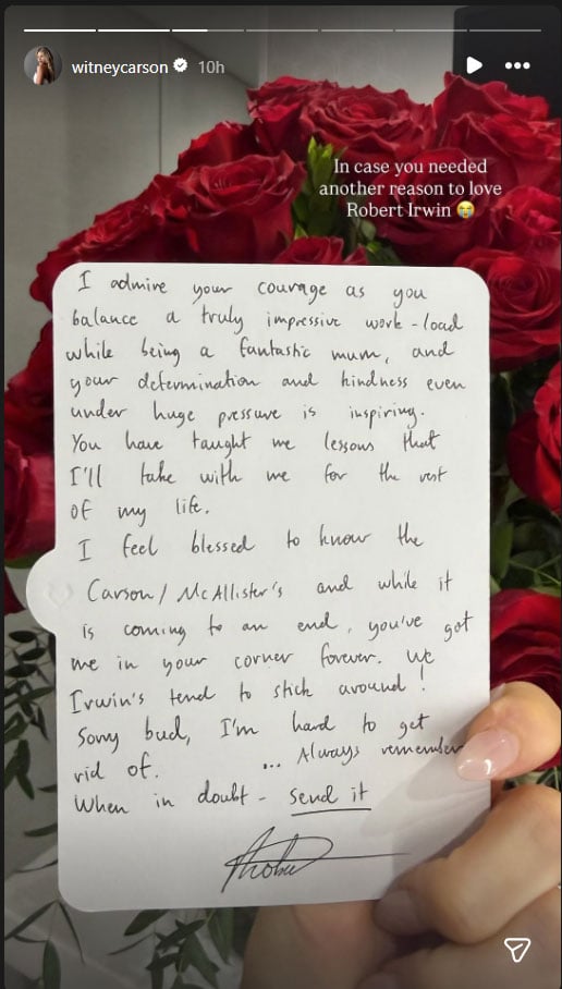 ‘DWTS’ Robert Irwin sends heartfelt note to Witney Carson before finale