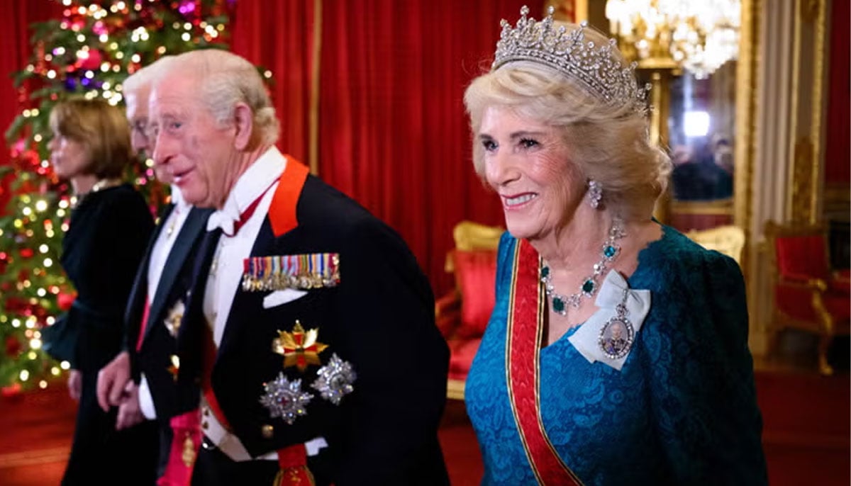 Queen Camilla dazzles with her own tiara moment alongside dolled up royals at Windsor banquet