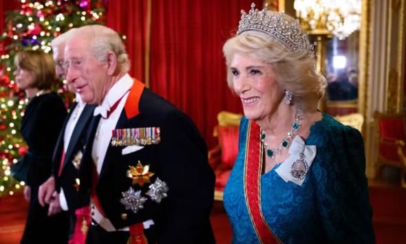 Queen Camilla dazzles with her own tiara moment alongside dolled up royals at Windsor banquet