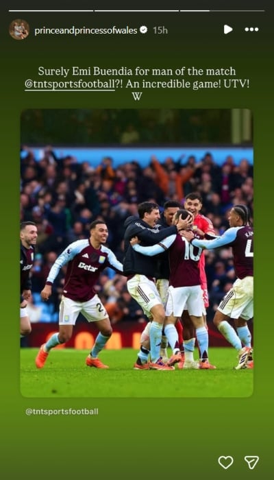 Prince William cheers on Aston Villa following his football club’s huge win
