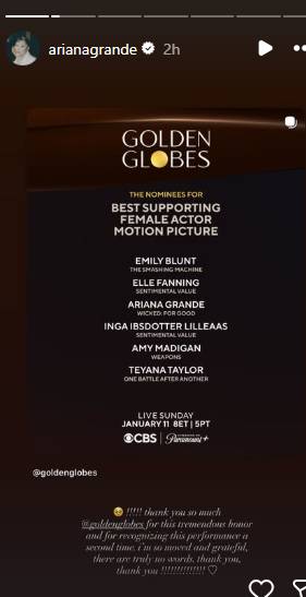 Ariana Grande, Cynthia Erivo’s shocking reaction to second Globe nominations