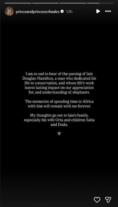 Prince William remembers Iain Douglas-Hamilton as ‘a man who dedicated his life to conservation’