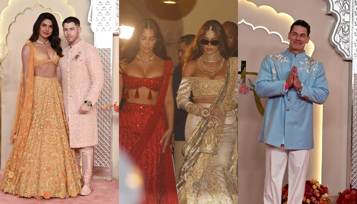 Credit: Vogue/pictures: Kim Kardashian, Khloé Kardashian, John Cena, Nick Jonas, and Priyanka Chopra at Anant Ambani and Radhika Merchants wedding