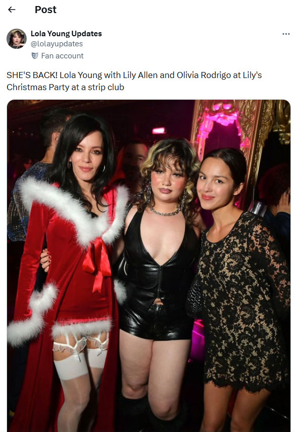 Lola Young returns to spotlight at Lily Allen’s Christmas party