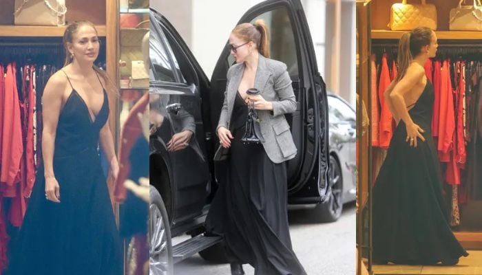 Jennifer Lopez stuns in a daring plunging maxi dress while vintage shopping