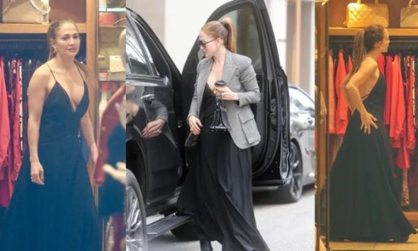 Jennifer Lopez stuns in a daring plunging maxi dress while vintage shopping