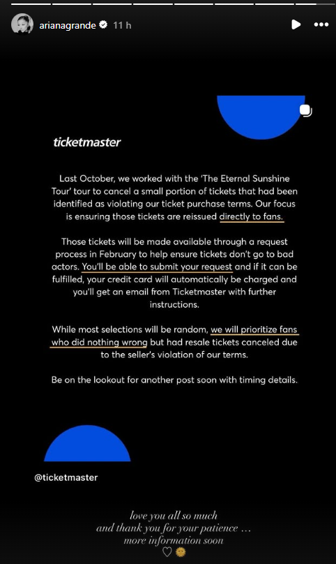 Ariana Grandes Eternal Sunshine Tour tickets resurface on Ticketmaster after being cancelled