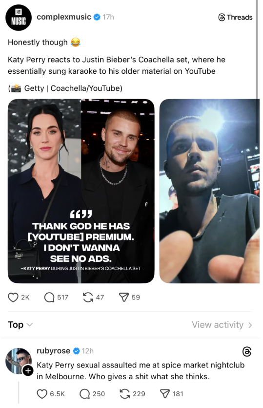 Katy Perry denies sexual assault allegations made by Ruby Rose