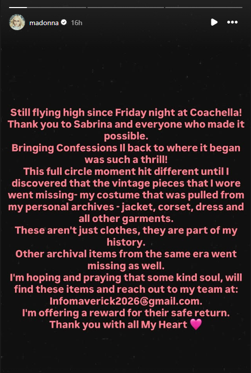 Credit: Madonna/Instagram Stories