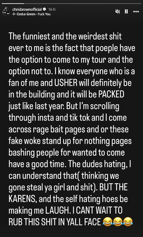 Chris Brown rebukes critics mocking upcoming joint tour with Usher