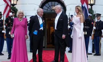 Melania Trump shines in pale pink Dior gown complementing Queen Camilla dazzling ensemble