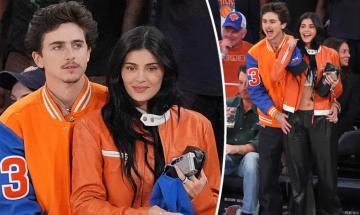 Kylie Jenner and Timothée Chalamet twin in orange for Knicks playoff date night