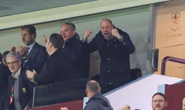 Prince William celebrates Aston Villa's Europa League victory enthusiastically