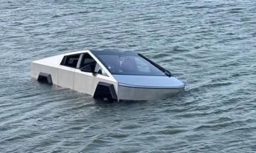 Man arrested after Cybertruck ends up stuck in Grapevine Lake during an attempted Wade Mode test