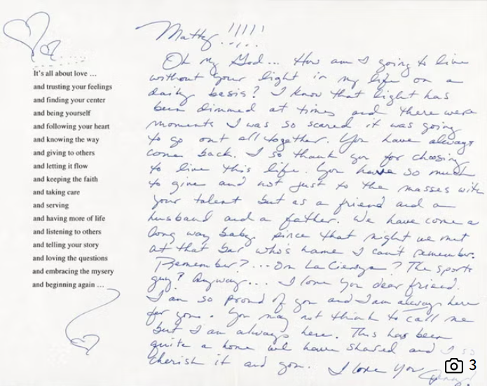 Jennifer Anistons handwritten note to Matthew Perry pulled from Dallas auction