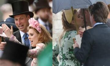 Prince William kisses Princess Beatrice at Peter Phillips wedding in show of royal unity
