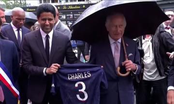 King Charles receives Grimsby Town shirt during royal visit