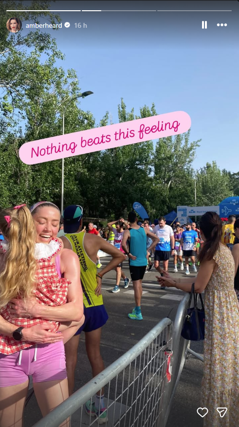 Amber Heard completes first 10K race in Madrid and celebrates with daughter