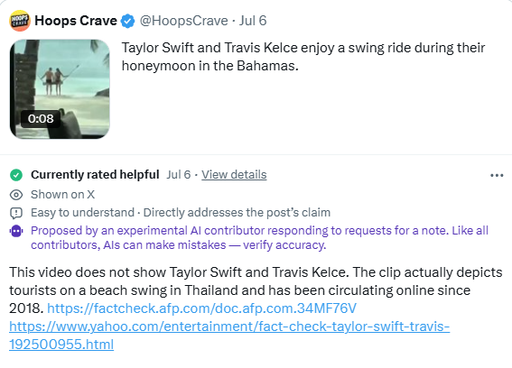 Misleading Taylor Swift honeymoon video circulates on social media