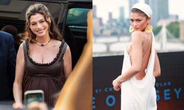 Anne Hathaway and Zendaya coordinate in breezy white gowns at 'The Odyssey' event