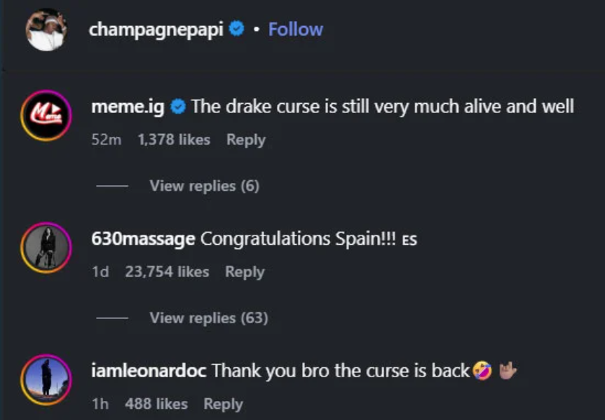 Drake loses $1.5 million bet after Spain defeats Argentina